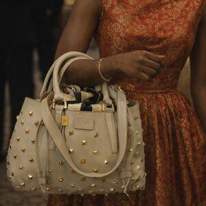 Cream Leather Studded Fendi B Fab Bag